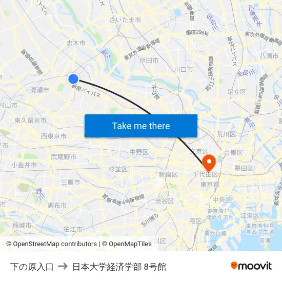 下の原入口 to 日本大学経済学部 8号館 map