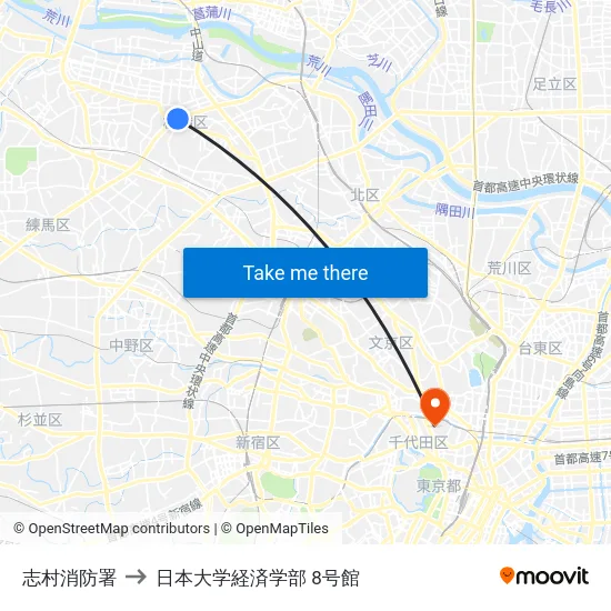 志村消防署 to 日本大学経済学部 8号館 map