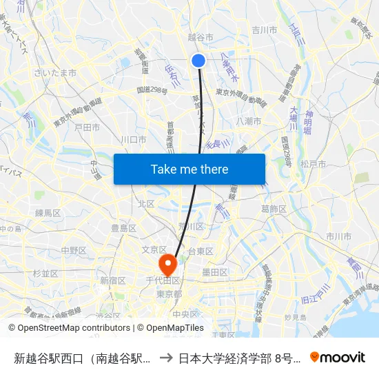 新越谷駅西口（南越谷駅） to 日本大学経済学部 8号館 map