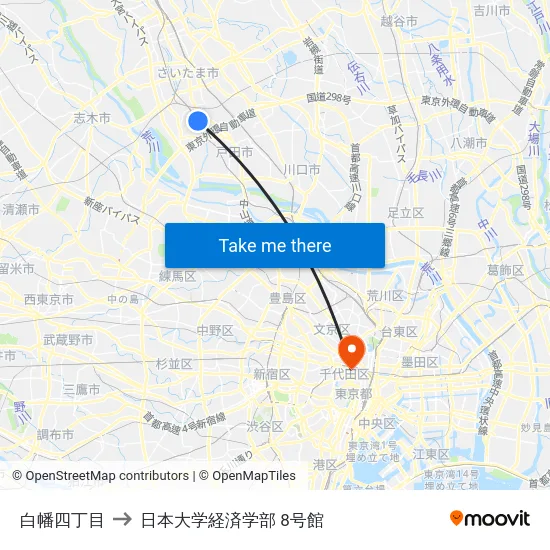 白幡四丁目 to 日本大学経済学部 8号館 map