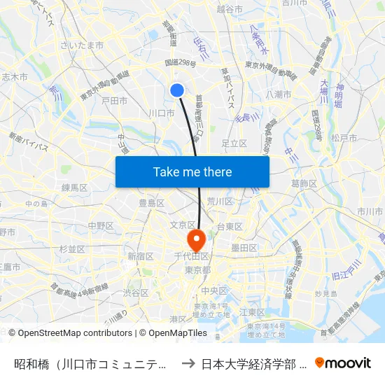 昭和橋（川口市コミュニティバス） to 日本大学経済学部 8号館 map