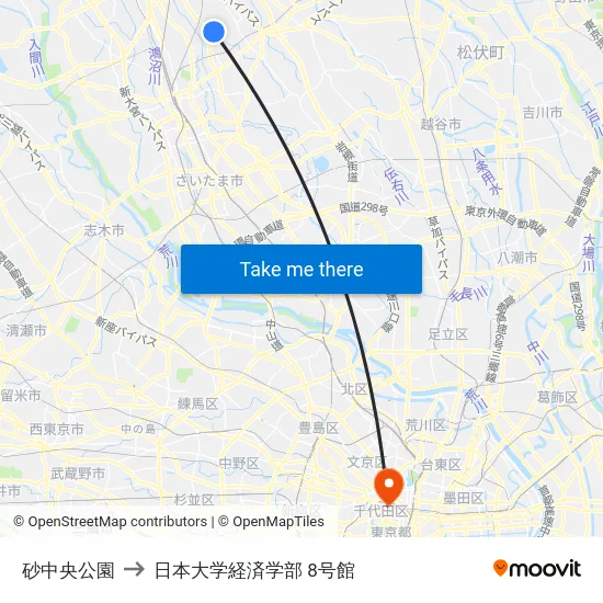 砂中央公園 to 日本大学経済学部 8号館 map