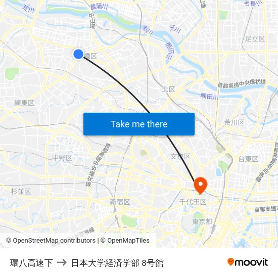 環八高速下 to 日本大学経済学部 8号館 map