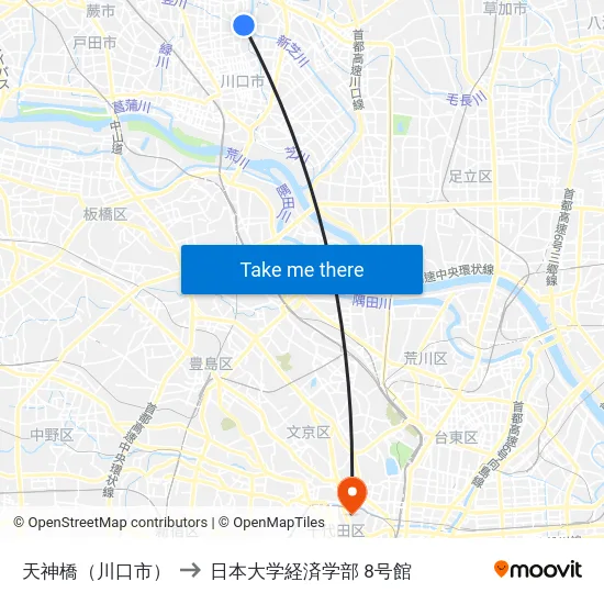 天神橋（川口市） to 日本大学経済学部 8号館 map