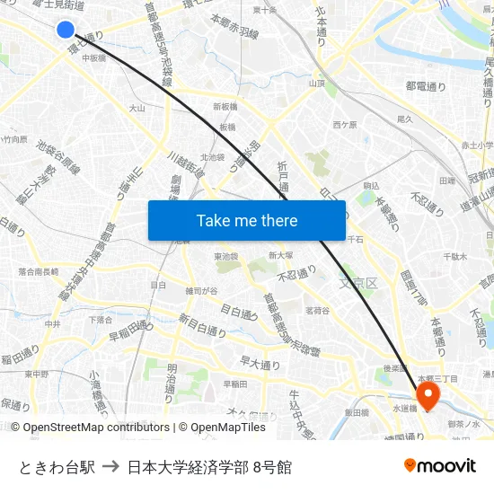ときわ台駅 to 日本大学経済学部 8号館 map