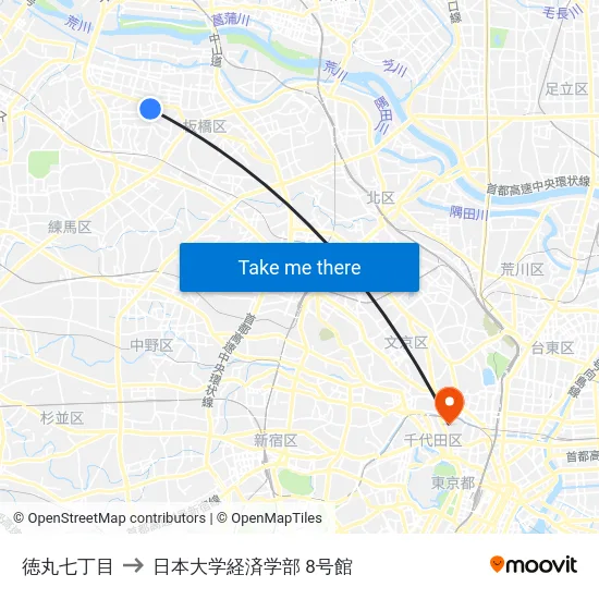 徳丸七丁目 to 日本大学経済学部 8号館 map