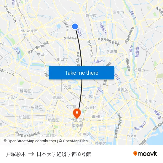 戸塚杉本 to 日本大学経済学部 8号館 map