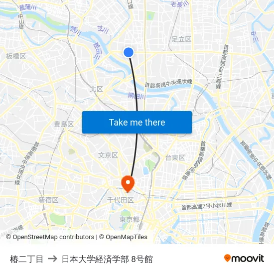椿二丁目 to 日本大学経済学部 8号館 map