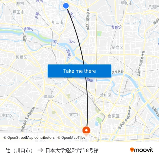 辻（川口市） to 日本大学経済学部 8号館 map