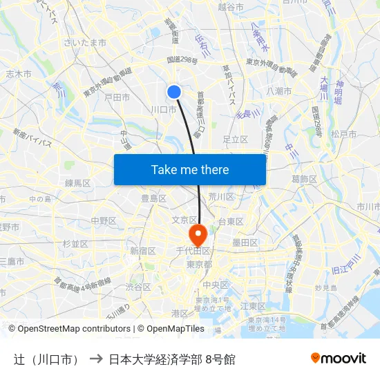 辻（川口市） to 日本大学経済学部 8号館 map