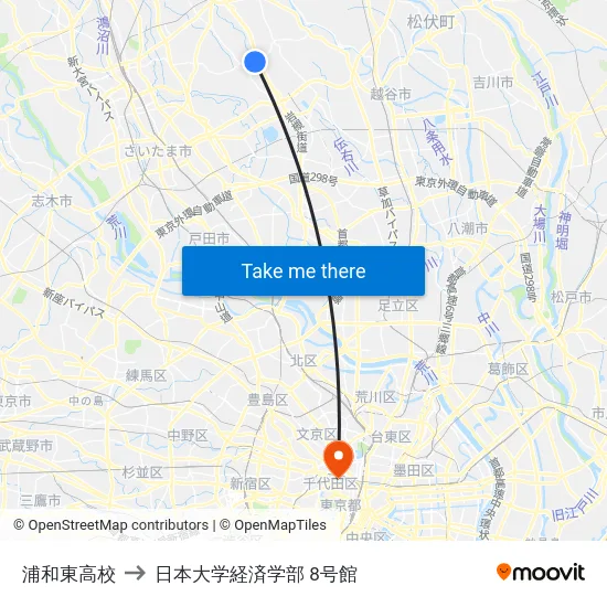 浦和東高校 to 日本大学経済学部 8号館 map