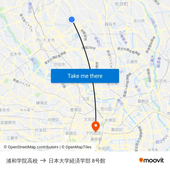 浦和学院高校 to 日本大学経済学部 8号館 map