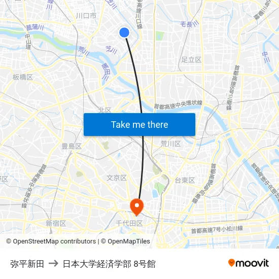 弥平新田 to 日本大学経済学部 8号館 map