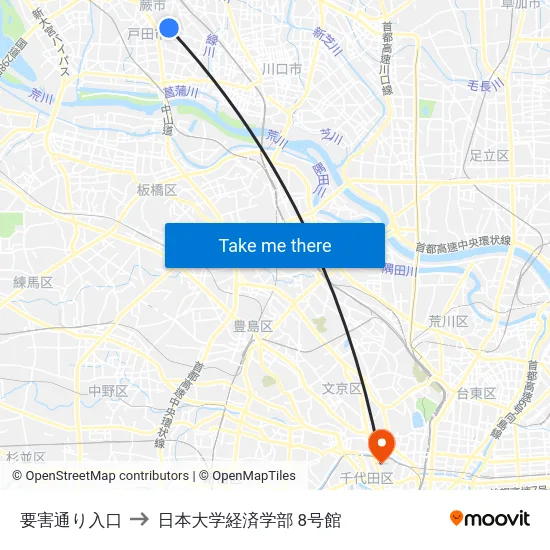 要害通り入口 to 日本大学経済学部 8号館 map