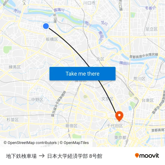 地下鉄検車場 to 日本大学経済学部 8号館 map