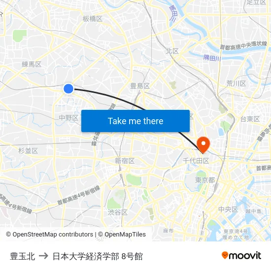 豊玉北 to 日本大学経済学部 8号館 map