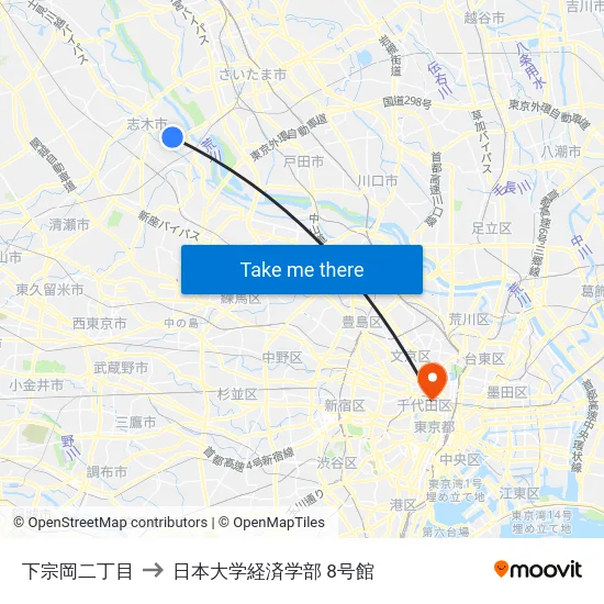 下宗岡二丁目 to 日本大学経済学部 8号館 map