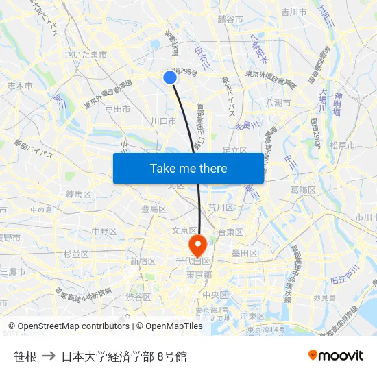 笹根 to 日本大学経済学部 8号館 map