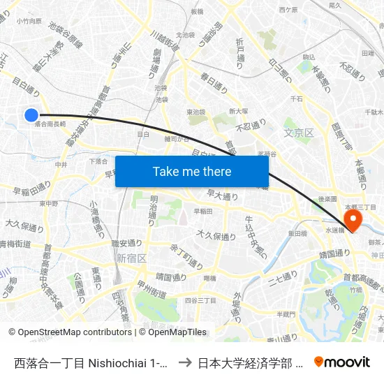 西落合一丁目 Nishiochiai 1-Chome to 日本大学経済学部 8号館 map