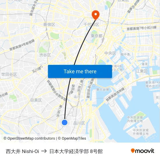 西大井 Nishi-Oi to 日本大学経済学部 8号館 map