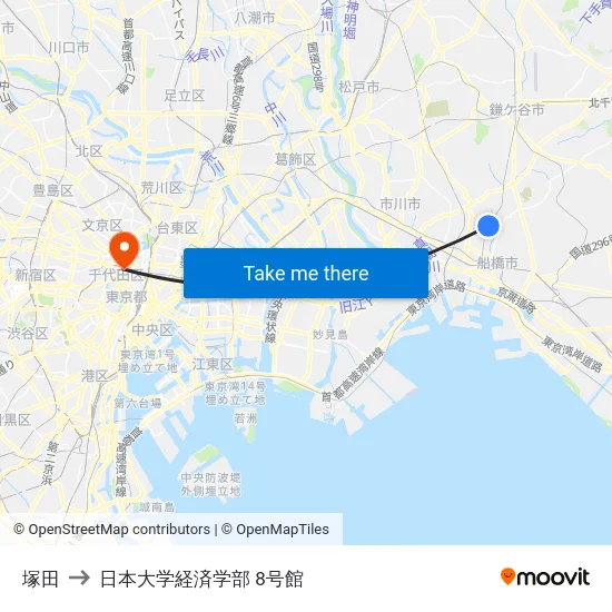 塚田 to 日本大学経済学部 8号館 map