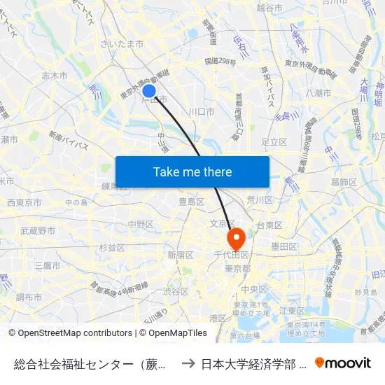 総合社会福祉センター（蕨市コミ） to 日本大学経済学部 8号館 map