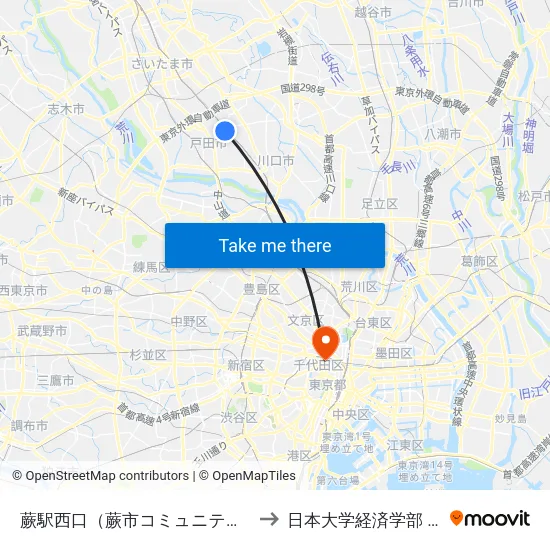 蕨駅西口（蕨市コミュニティバス） to 日本大学経済学部 8号館 map
