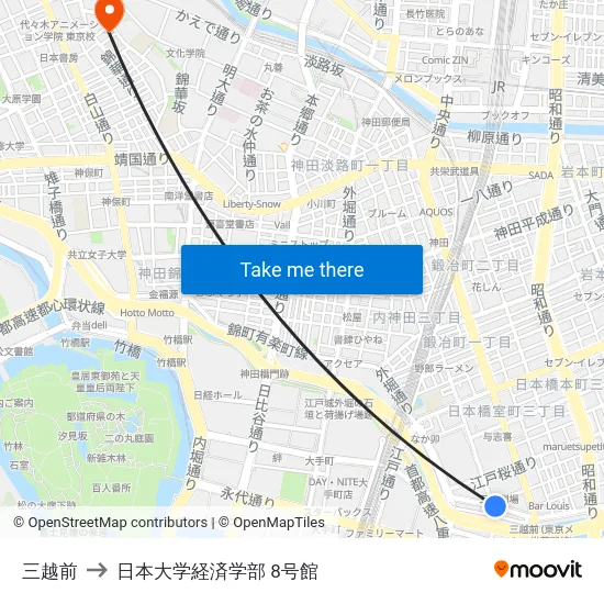 三越前 to 日本大学経済学部 8号館 map