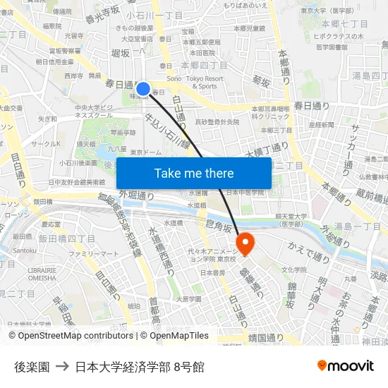 後楽園 to 日本大学経済学部 8号館 map