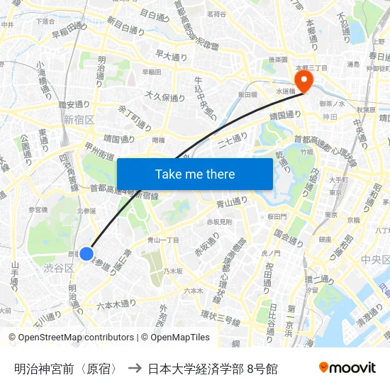 明治神宮前〈原宿〉 to 日本大学経済学部 8号館 map