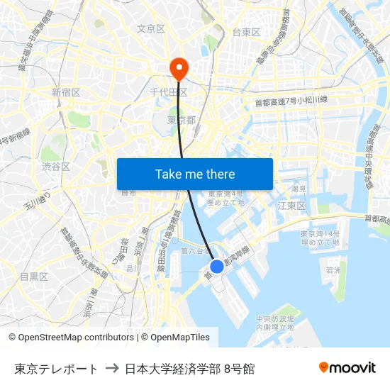 東京テレポート to 日本大学経済学部 8号館 map