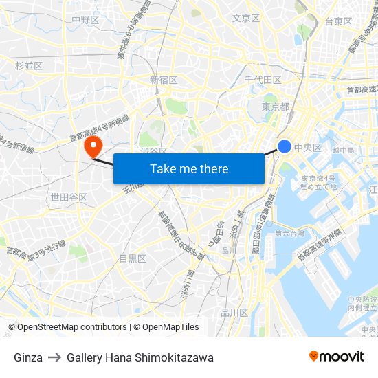 Ginza to Gallery Hana Shimokitazawa map