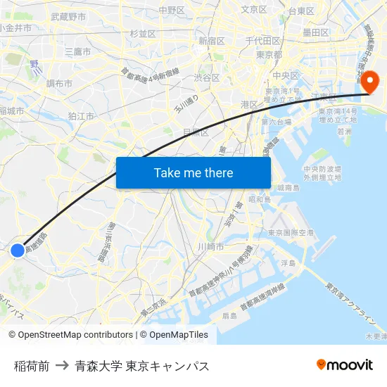稲荷前 to 青森大学 東京キャンパス map