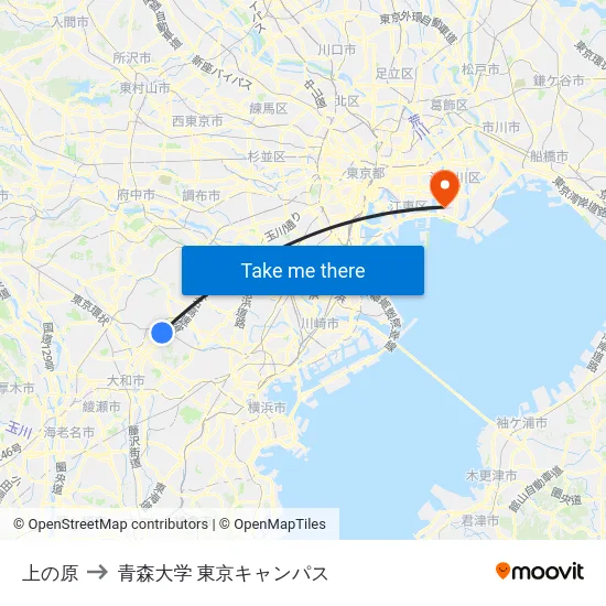 上の原 to 青森大学 東京キャンパス map
