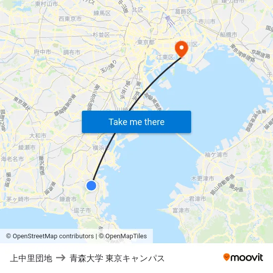 上中里団地 to 青森大学 東京キャンパス map