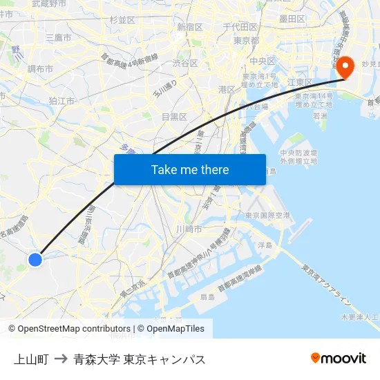 上山町 to 青森大学 東京キャンパス map