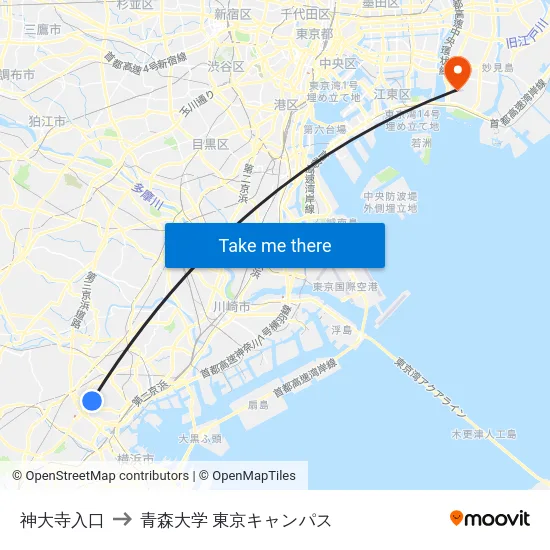 神大寺入口 to 青森大学 東京キャンパス map