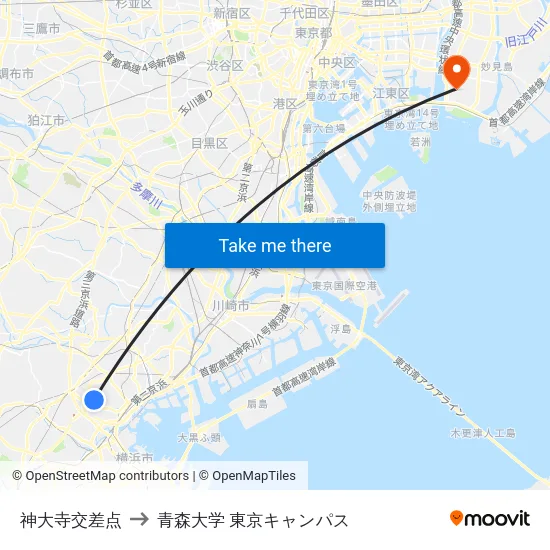 神大寺交差点 to 青森大学 東京キャンパス map