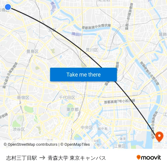 志村三丁目駅 to 青森大学 東京キャンパス map