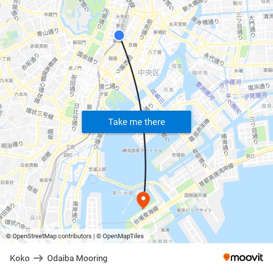 Koko to Odaiba Mooring map