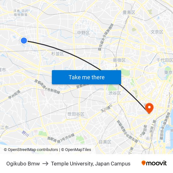 Bmw Tokyo to Temple University, Japan Campus map