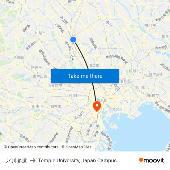 Hikawa Sandou to Temple University Japan Campus map