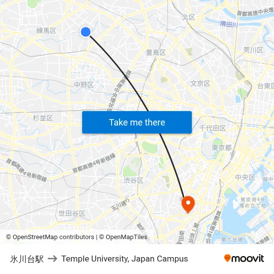 Hikawadai Station to Temple University Japan Campus map