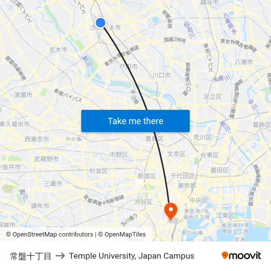 Tokiwa 10th Block to Temple University Japan Campus map