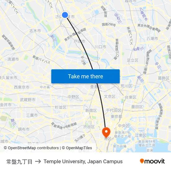 Tokiwa 9-chome to Temple University Japan Campus map