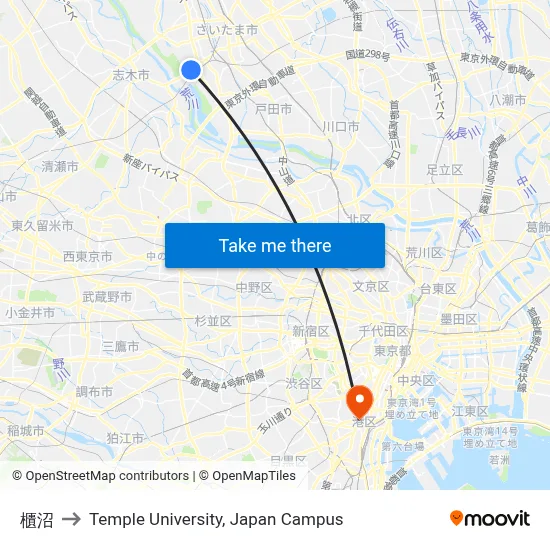 Hitonuma to Temple University Japan Campus map