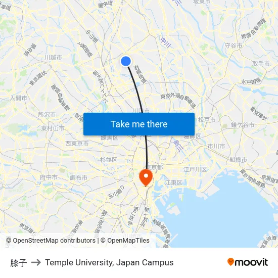 Hizako to Temple University Japan Campus map
