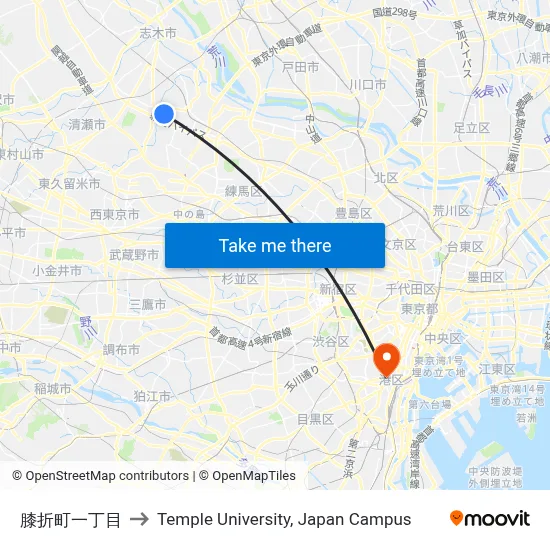 Hizaori-cho 1-chome to Temple University Japan Campus map