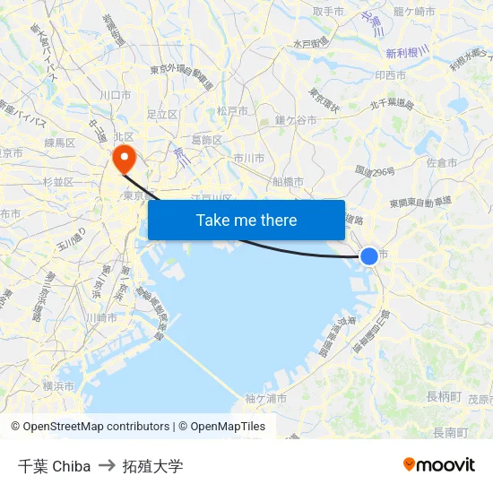 千葉 Chiba to 拓殖大学 map