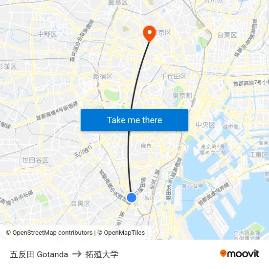 五反田 Gotanda to 拓殖大学 map